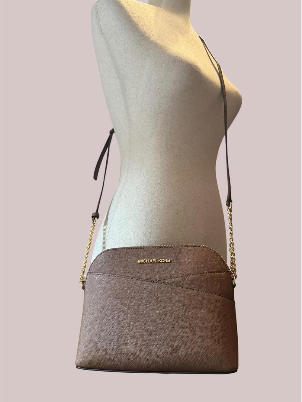 Michael Kors Brown Leather Crossbody with Gold Chain Strap - Picture 1 of 7
